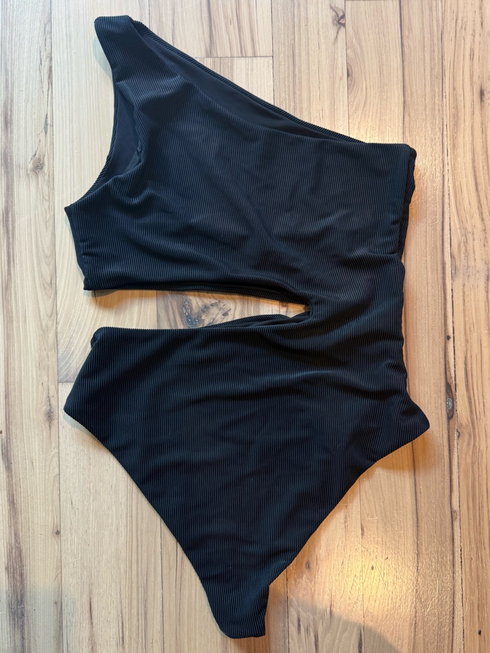 Beach Riot Black One-Shoulder Ribbed One-Piece Swimsuit